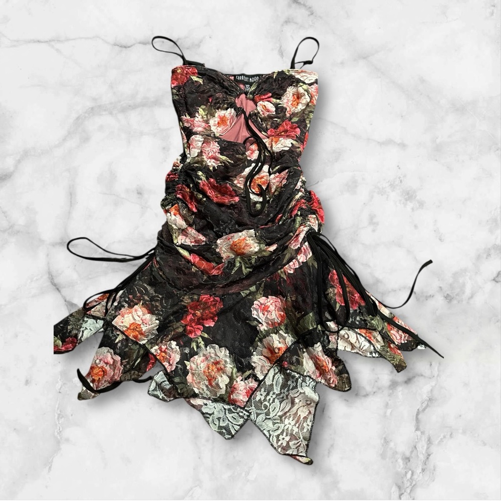 Floral Lace Dress with Asymmetrical Hem
